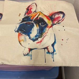 2 burlap Frenchie pillow covers